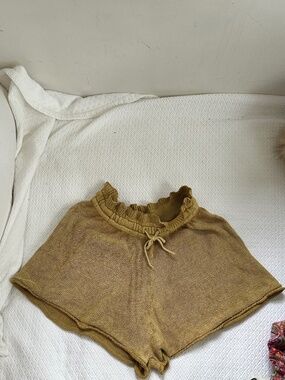 Free People Goldenrod mustard yellow sweater knit shorts L Festival